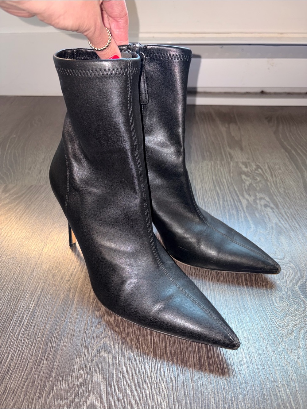 Black Pointed-Toe Stiletto Ankle Boots Zara leather booties